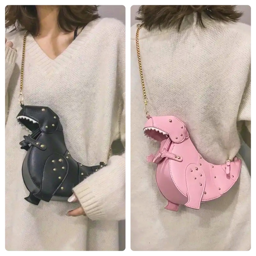 🆕 3D Dinosaur Studded Rivet Crossbody Bag, Stuffed Chain Novelty Shoulder Bag 🦖